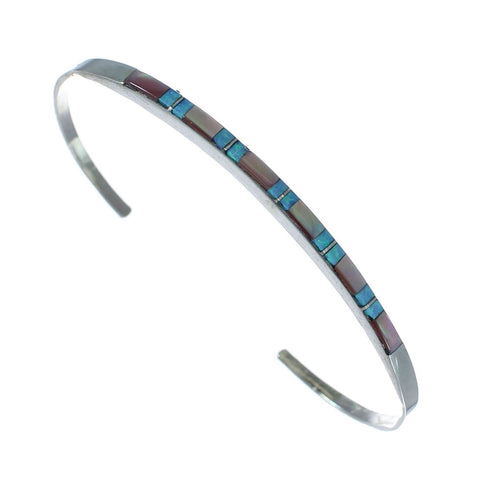 Navajo Multicolor Inlay Sterling Silver Cuff Bracelet NX11603